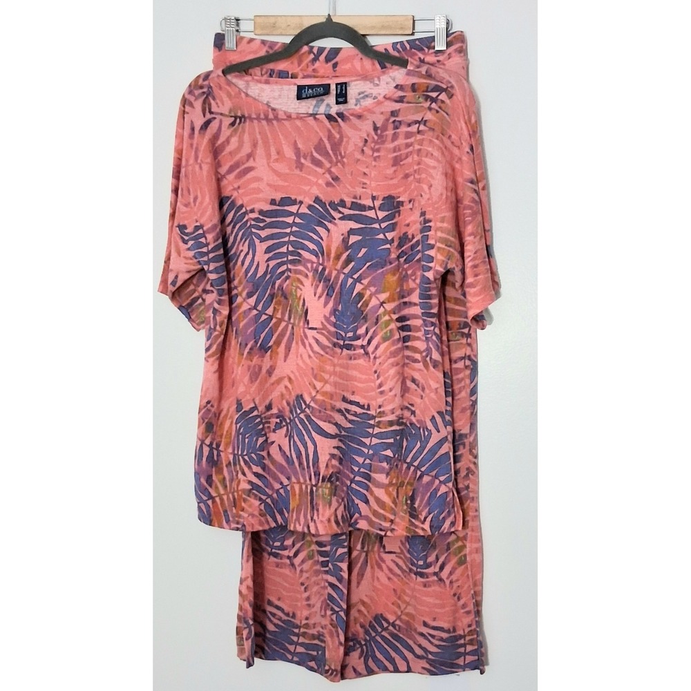 Denim & Co Beach 2-Piece‎ Outfit Small Pink Knit Gauze Wide Leg Crop Boatneck